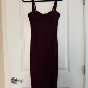 Women’s Burgundy/Plum Bodycon Midi Dress with Bustier Straps